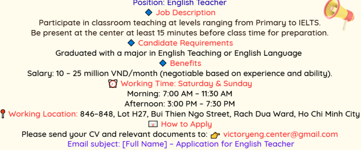 📣 ENGLISH TEACHER RECRUITMENT