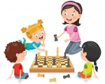 ARE THE GIRLS PLAYING CHESS?-- YES, THEY ARE.