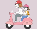 My Mom takes me to school on motorbike.